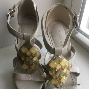 Leather creme beaded high heel